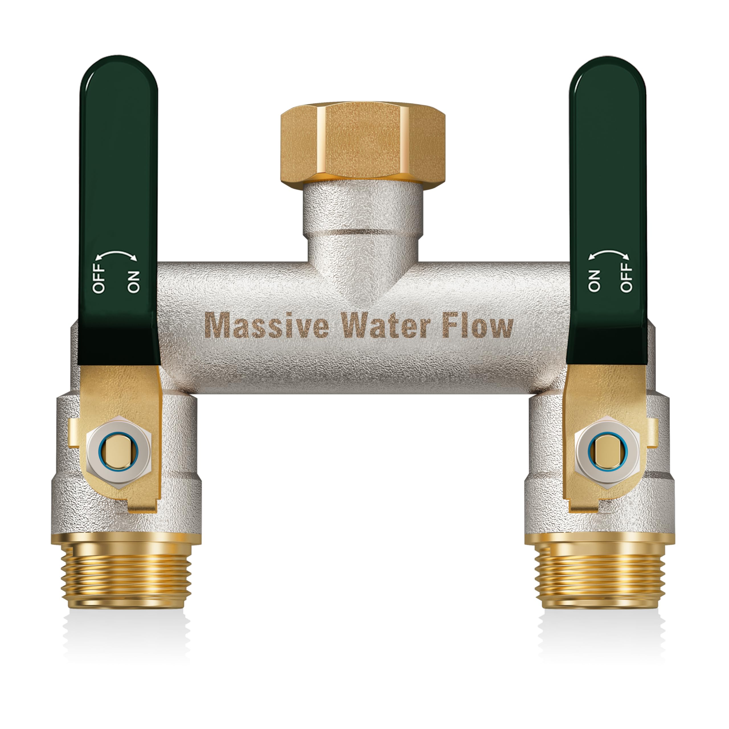 HugWaFlw 2-Way Distributor, Water Distributor 2-Way Distributor Water 3/4 Inch, Water Connection Distributor, Nickel-Plated Solid Large Flow Garden Distributor, Extended Metal Handle (Green)
