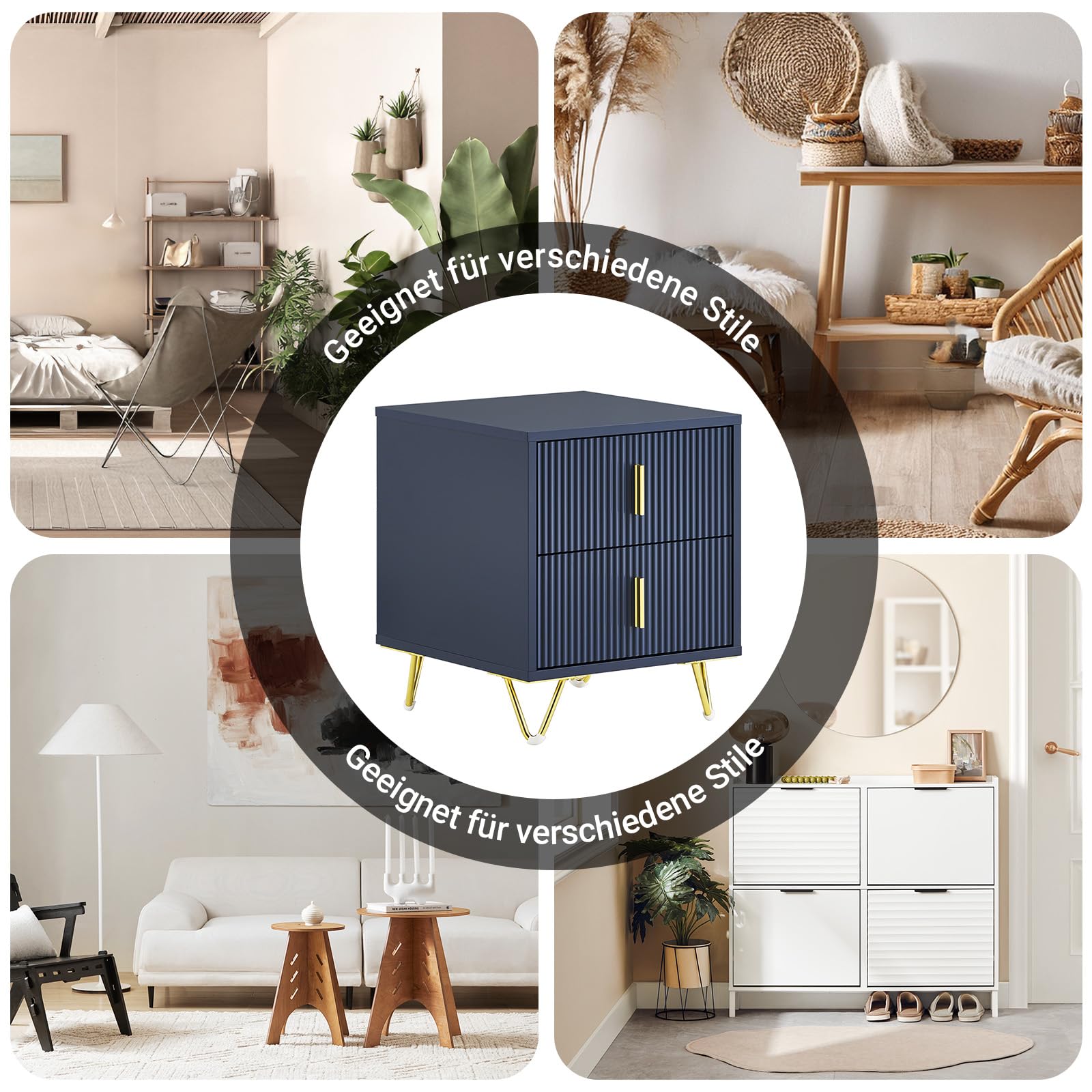 SoBuy Nachttisch, Nachtschrank mit 2 Schubladen, Moderner Beistelltisch für Schlafzimmer und Wohnzimmer, Blau B40 x T40 x H47 cm FBT115-B