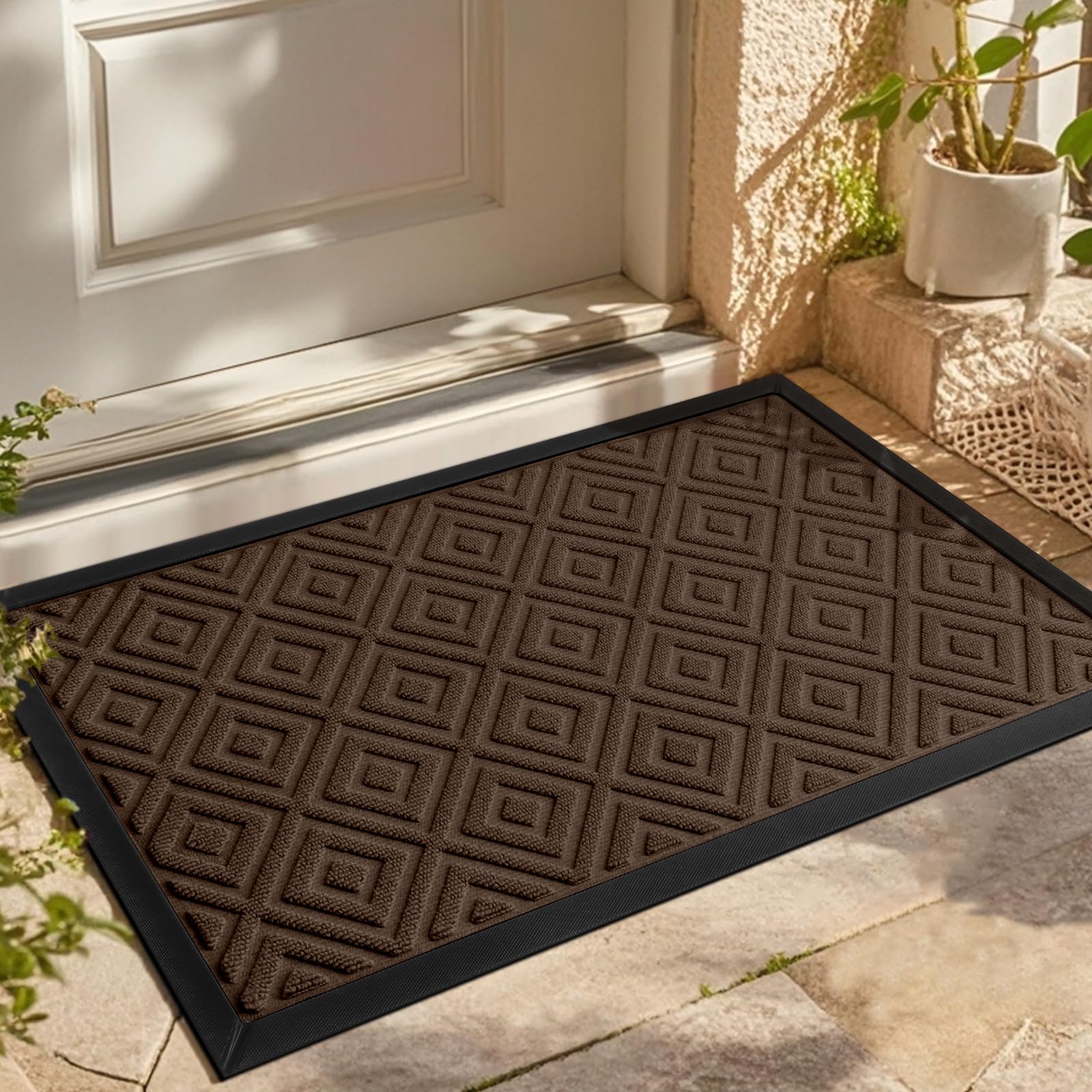 LEKEEPGO Felpudo Entrada Casa 43x75cm, Drenaje Felpudo Exterior, Alfombra Entrada Casa Antideslizante, Alfombras de Exterior Lavables, Tapete Entrada para Exterior, Balcón, Corredor, Marrón