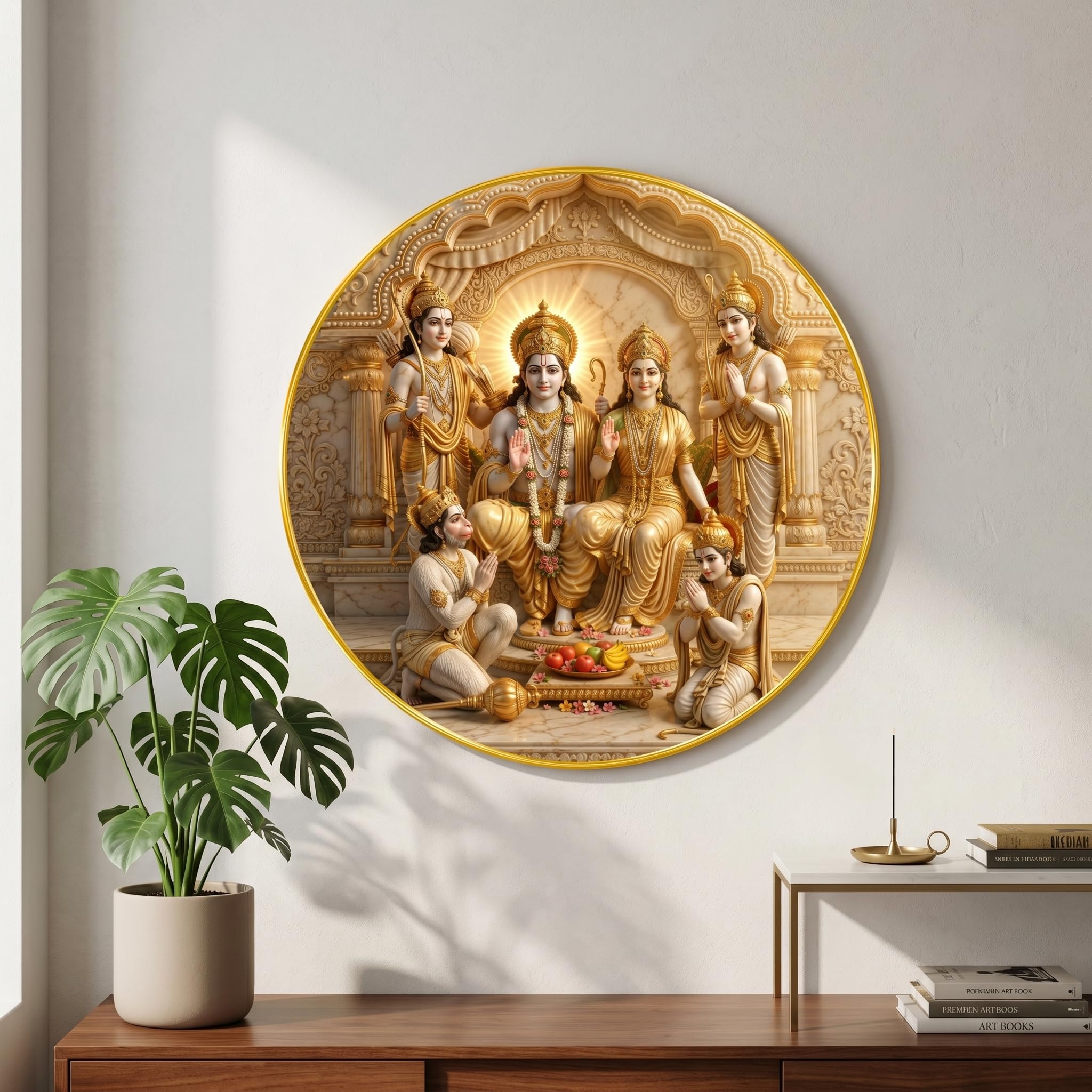 SAF Ram Darbar Wall Art with PVC Round Frame | Sparkle Laminated Lord Ram Sita Lakshman Hanuman Divine Painting | Premium Spiritual Wall Decor for Home Temple Living Room Gift Item-image-22