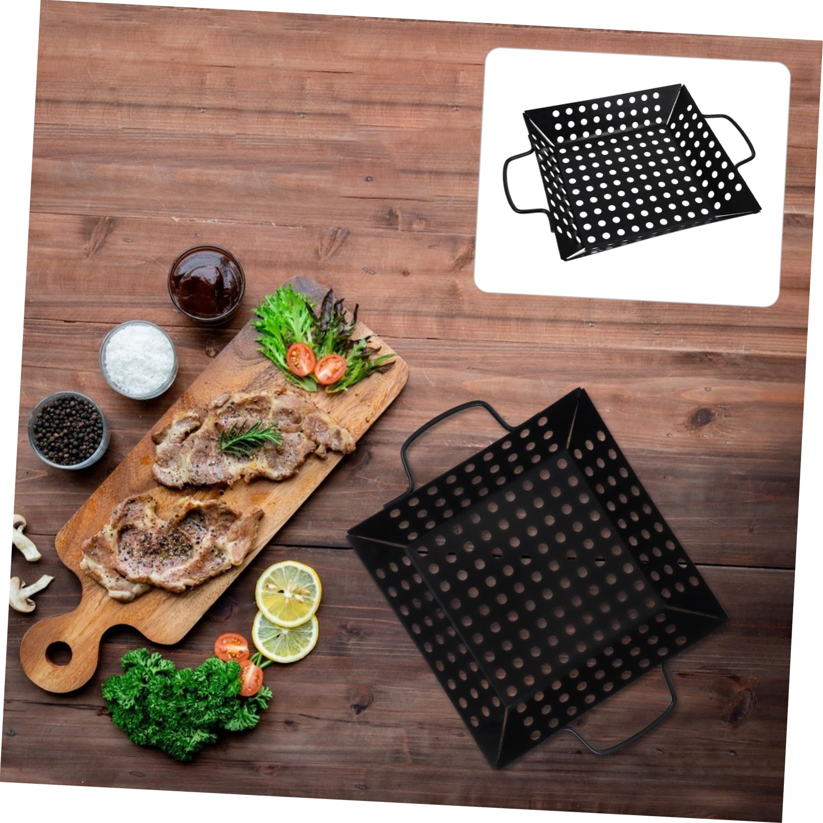 BESTYASH 1pezzi Barbecue Carbonio Antiaderente Maniglia e Foro di Scarico per Grigliare Carne Verdure e Pesce Resistente Usura