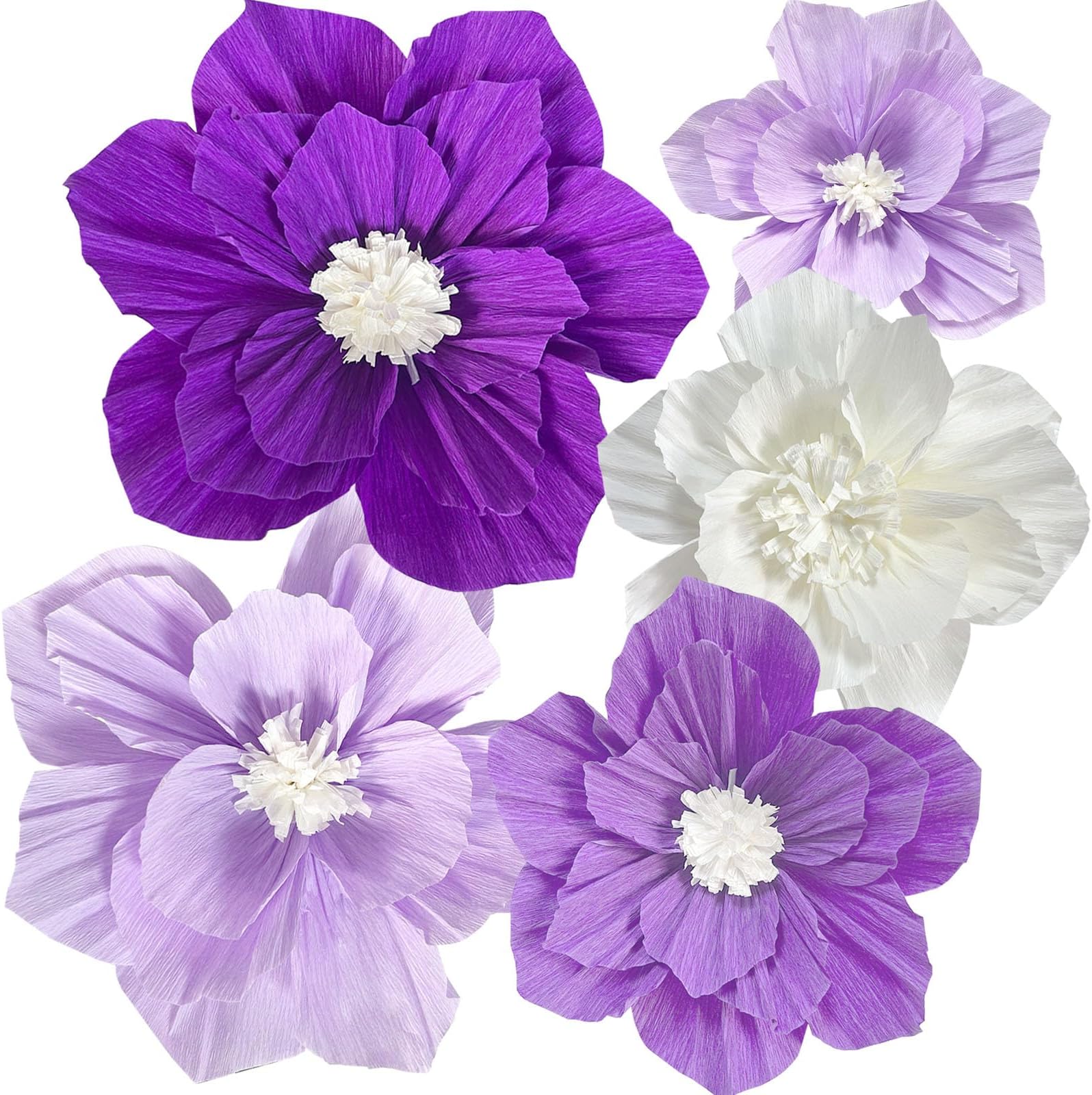 ANSOMO Purple Paper Flowers Artificial 3D Wall Décor Wedding Birthday Bridal Baby Shower Violet Lavender Light Dark Purple White Lilac Nursery Room Backdrop Centerpieces Girls Women Party Decorations