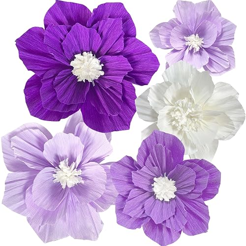 ANSOMO Purple Paper Flowers 3D Wall Décor Birthday Party Decorations