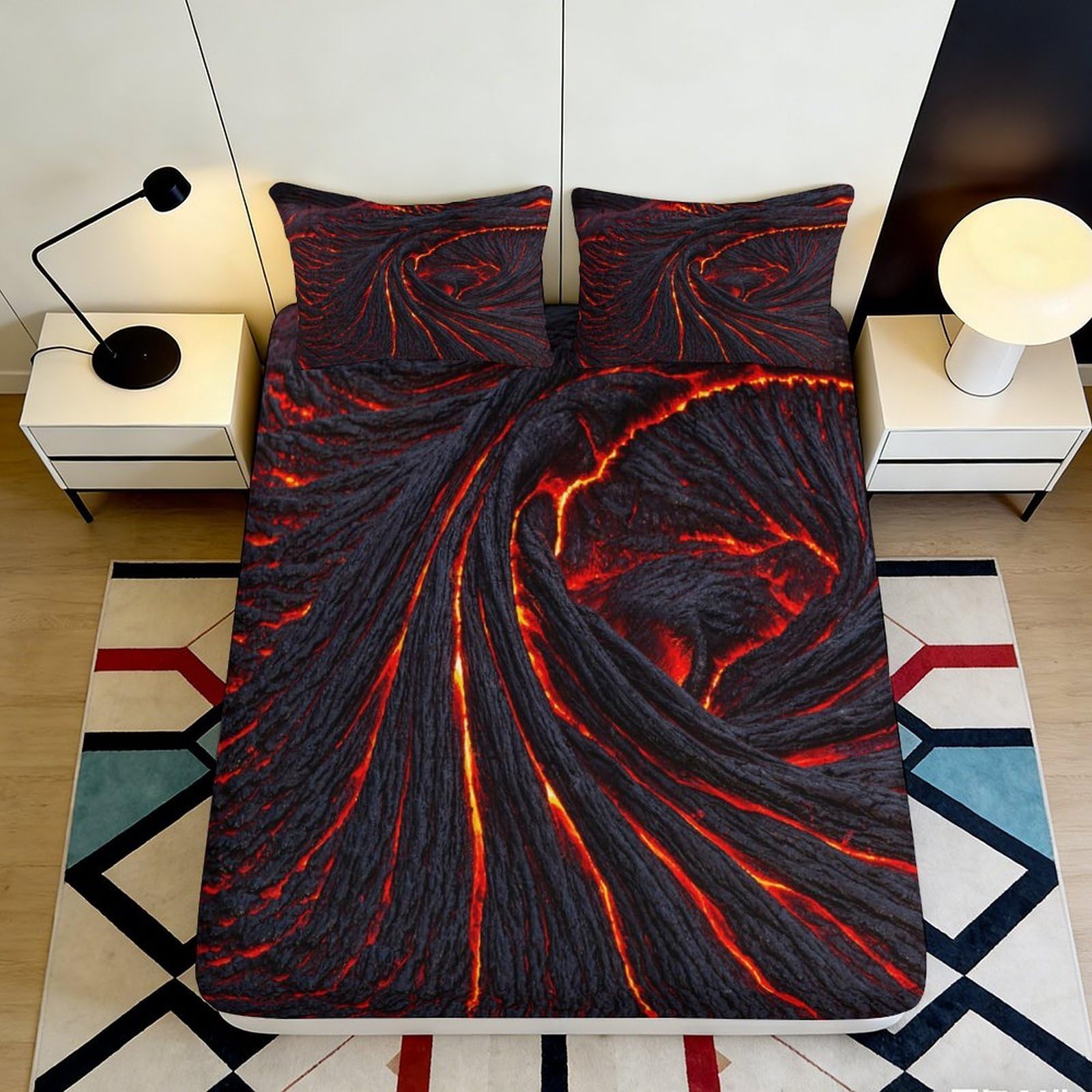 3D Printed Lava Flow Fitted Sheet Microfiber Soft Breathable Volcano Pattern Bed Cover for Bedroom Dorm Mattress Protection 90x200x25cm