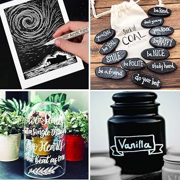 TFIVE Black Paint Markers Paint Pens, 6 Pack Acrylic Permanent Marker | 0.7mm Extra Fine Tip, Waterproof, Quick Dry, Water Based Marker Pen for Rock, Glass, Wood, Plastic, Metal, Canvas, Ceramic