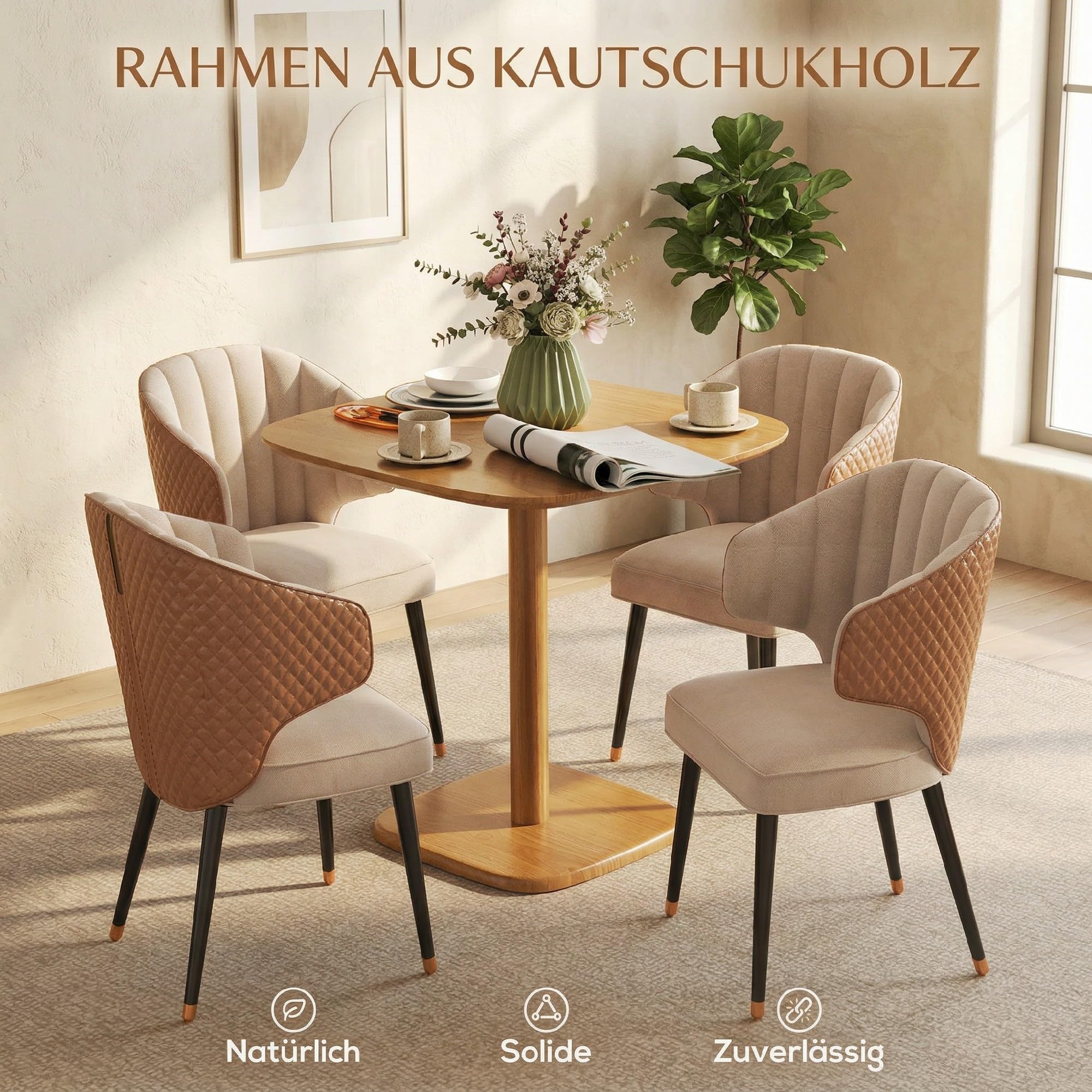 HOMCOM Esstisch, moderner quadratischer Küchentisch für 4 Personen, 70 x 70 cm Esszimmertisch Holztisch für Esszimmer und Küche, Natur