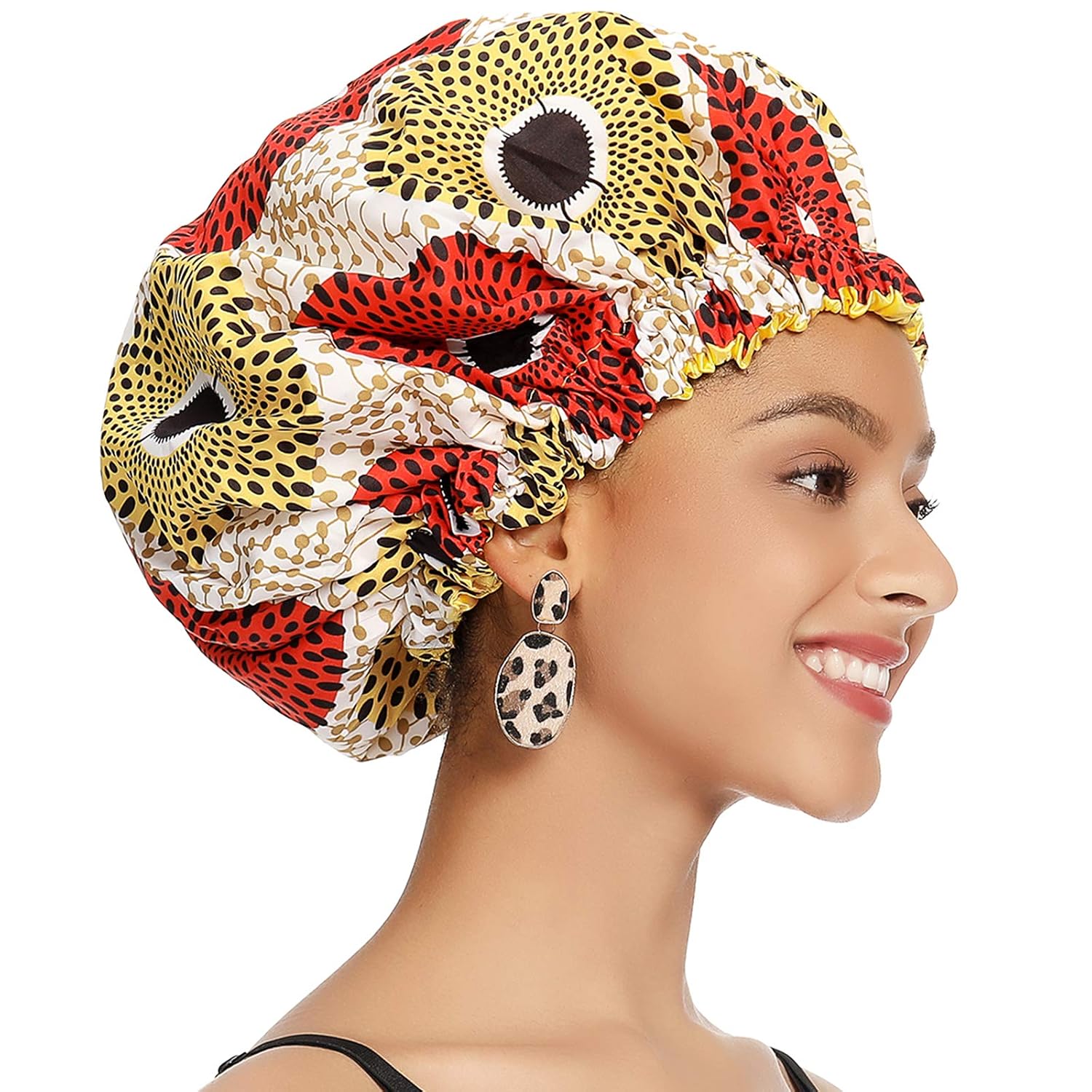 Satin Bonnet for Curly Hair, Silk Bonnet for Natural Hair Bonnets for Black Women Silk Hair Cap Satin Hair Bonnet for Sleeping Ankara Adjustable Bonnets