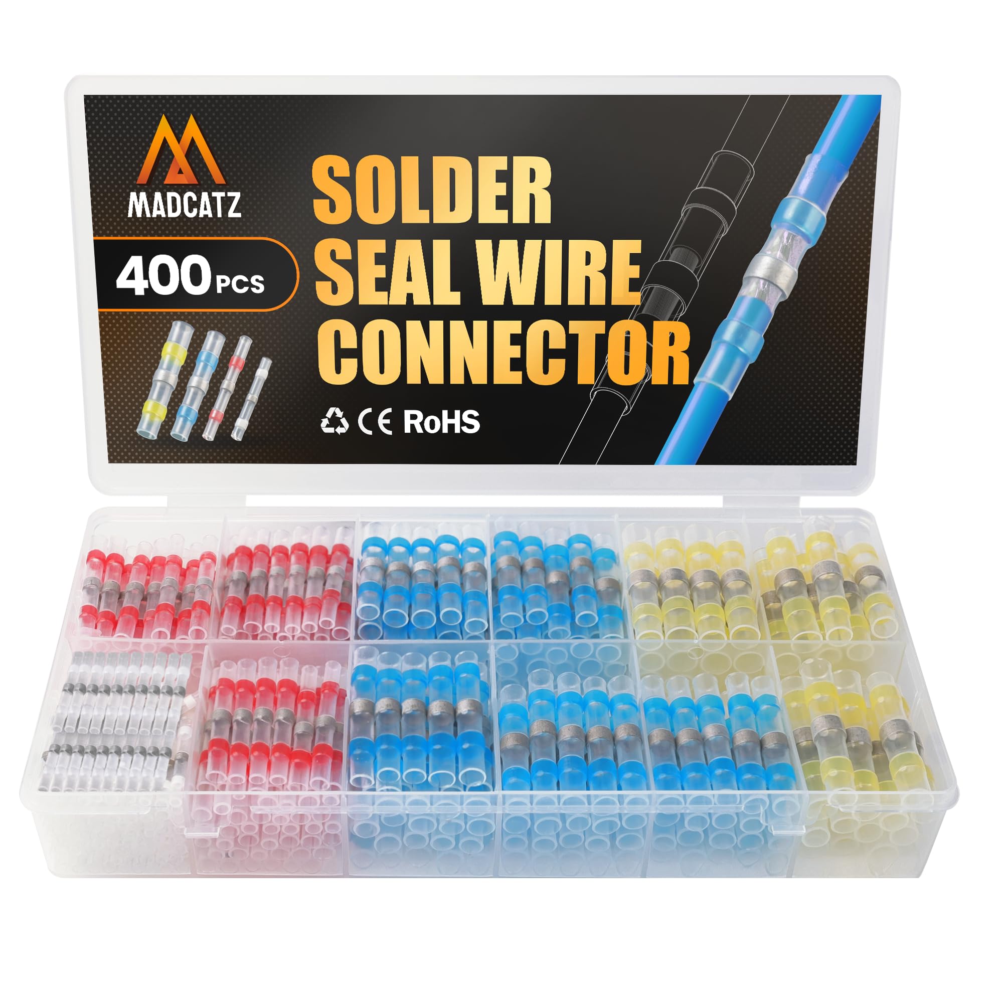 MADCATZ 400 conectores termorretráctiles de sellado de soldadura, kit de conectores de cable impermeables, terminales eléctricos, conector de empalme aislado sin soldadura para camiones automotrices