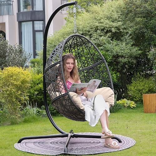 Miniatura 1 de NICESOUL Silla giratoria para huevos, jaula de pájaros, silla nido de pájaros con soporte, cómodo cojín para interiores y exteriores, ratán con