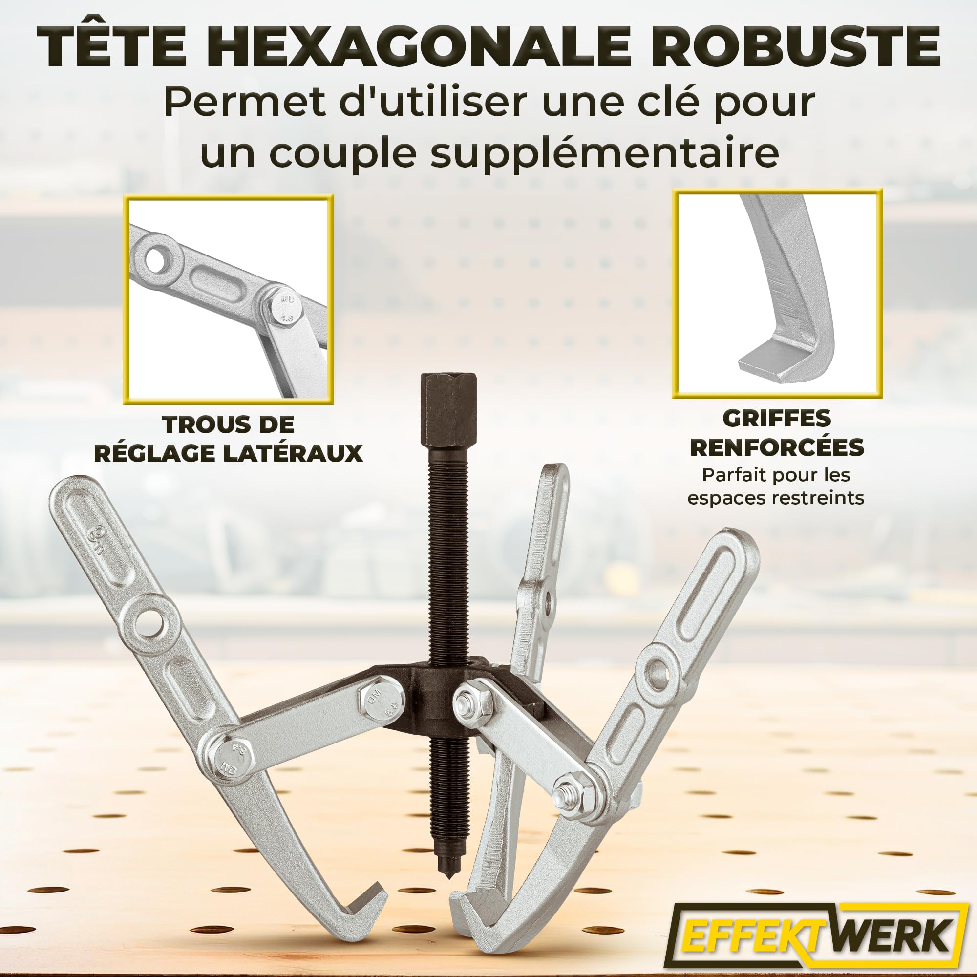 Extracteur d'engrenage à 3 mâchoires - 6" / 15 cm - Kit de dépose de roulement de roue pour poulie serrée, volant d'inertie et disque de frein - Robuste avec mâchoires réversibles