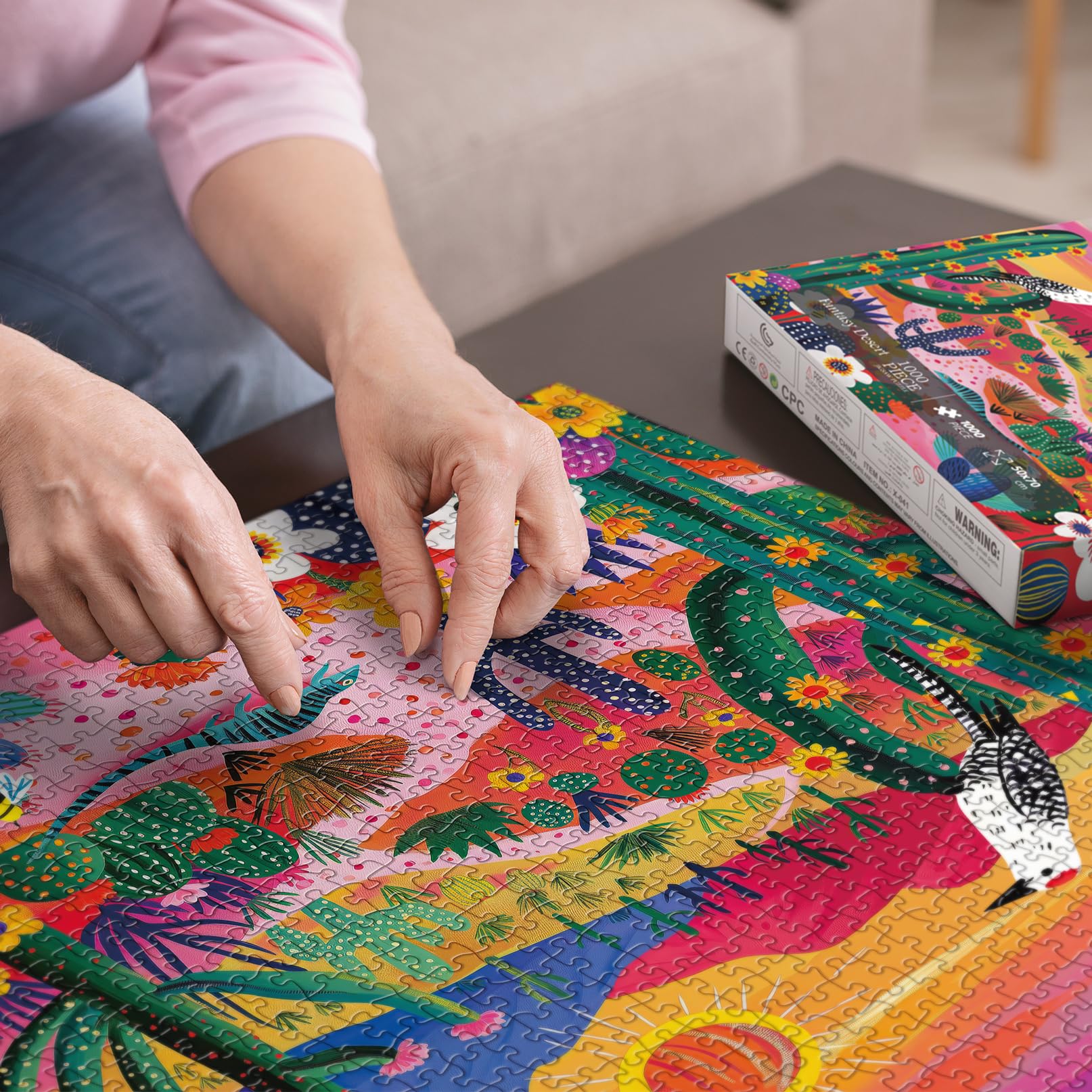 1000-Piece Succulents Jigsaw Puzzle - Rainbow Cactus Puzzle For Adults With Poster