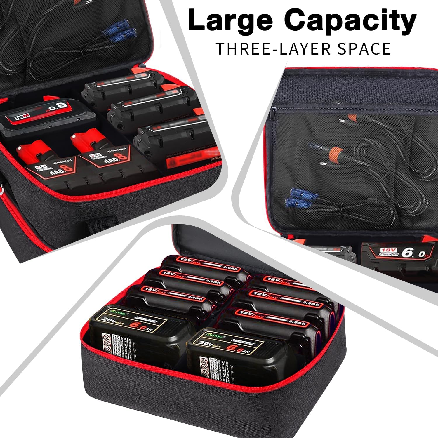 Battery Storage Case for Milwaukee M12 M18 18V 20V Battery and Charger, Tool Batteries Pack Container Carrier Box Hard Batteries Storage Box Holder, Tool Batteries Carrying Box (Bag Only)