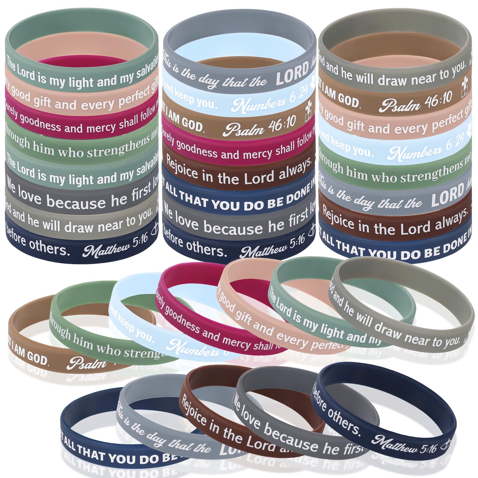 HOWAF 24 PCS Bible Verse Bracelet Wristbands, Rubber Christian Bracelet Silicone Inspirational Bracelets Motivational Quote for Religious Gifts, First Holy Communion Gifts, School Gifts Bulk