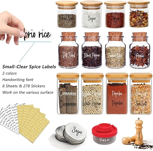 Miniatura 3 de 278 Pcs Clear Spice Labels Stickers Preprinted Waterproof,Small-Stickable -Removable,139 Black+139 White Handwriting Letters, Work on Salt Pepper