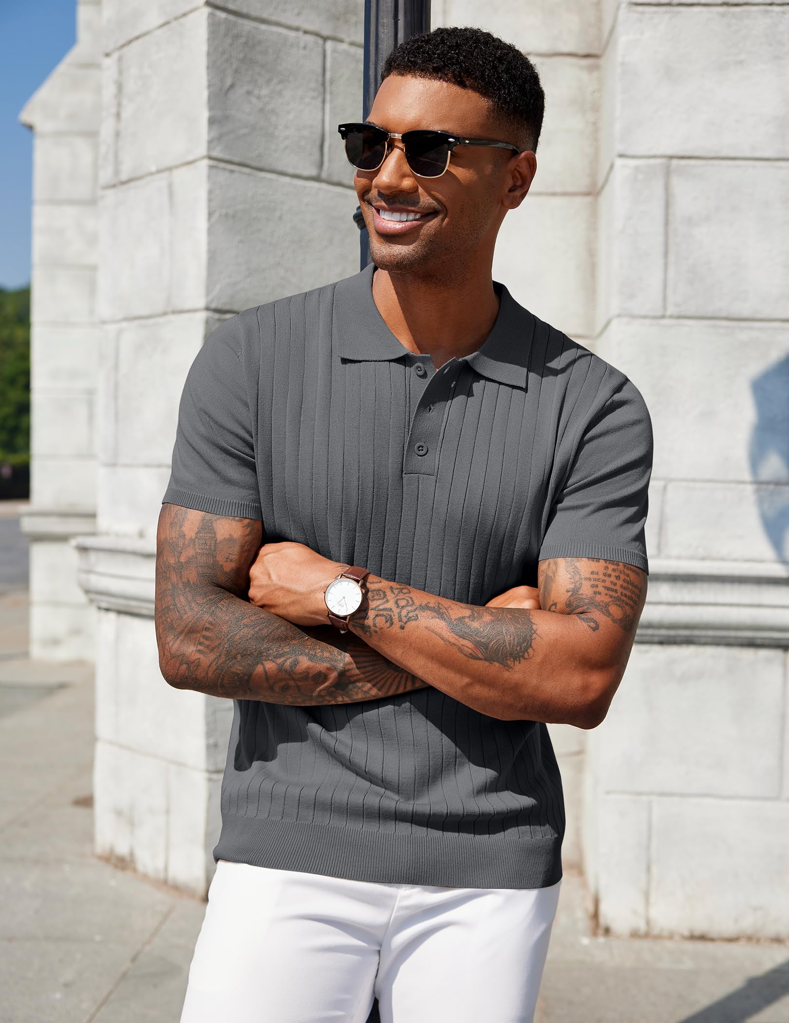 COOFANDY Polo Hombre Manga Corta de Punto Camiseta Polo Verano Casual Regular Fit Golf Shirt