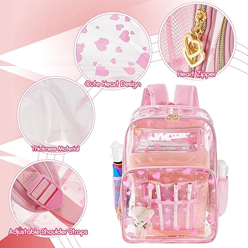 Miniatura 5 de Eccliy Mochila estética transparente de 3 piezas para niños, mochila escolar para niñas y niños, mochila transparente con bolsa de almuerzo, Rosado,