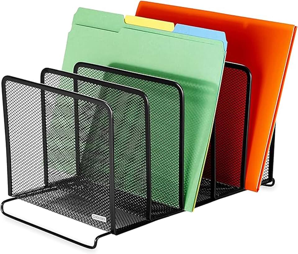 File Sorter, Mesh, Stackable, Five Sorters, Black (8.25" x 14.375" x 7.75")