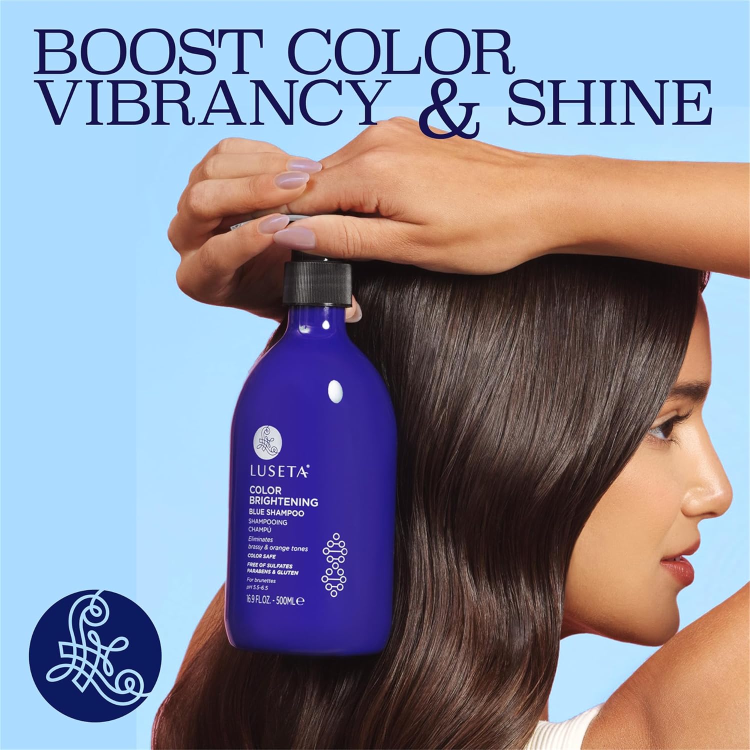 Luseta Color Brightening Blue Shampoo for Brunettes and Brassy Orange Tones, Hair Care Routine Shmapoo for Color Treated Hair, Sulfate Phosphate & Paraben Free 16.9oz - Image 5