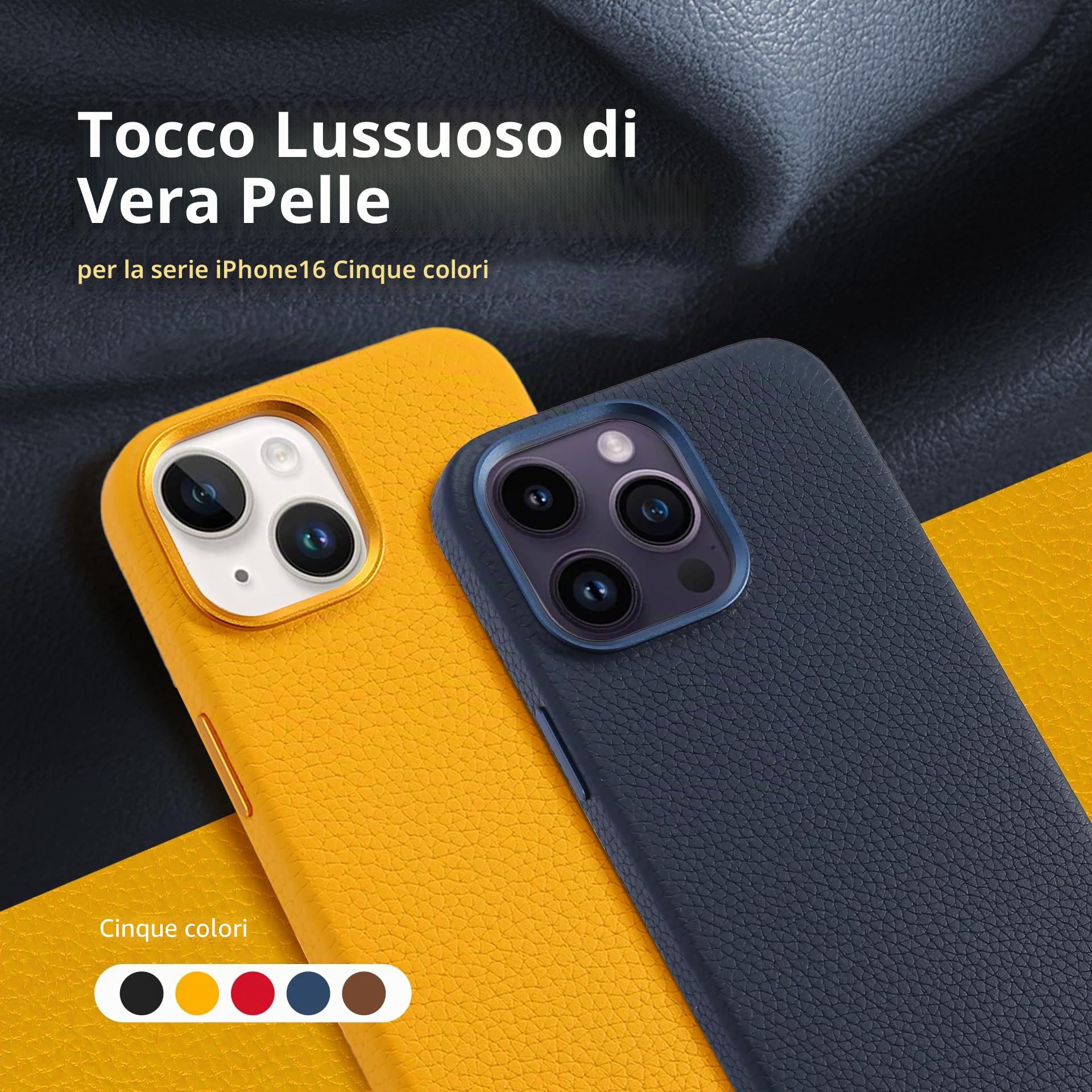 Custodia in pelle per iPhone 16 Pro Max compatibile con MagSafe - Elegante custodia per cellulare in pelle di vacchetta con grana litchi e fodera protettiva morbida, 6,9 pollici