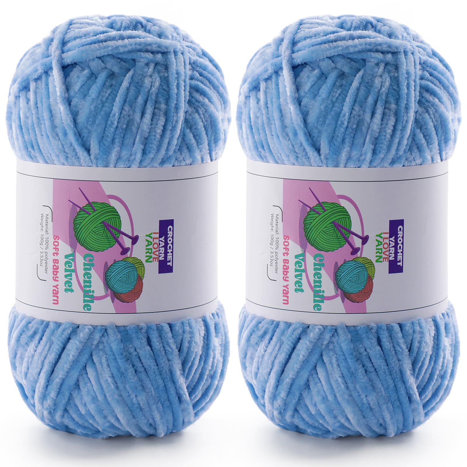 Chenille Velvet Yarn for Crocheting, Blue Fuzzy Fluffy Yarn for Crochet
