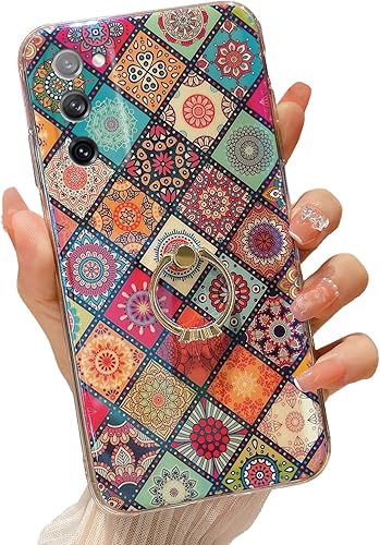 Funda para Galaxy S20 FE (6.5") Retro Floral Slim Linda Funda Protectora a Prueba de Golpes para Adolescentes Niñas Mujeres con Anillo Oro Soporte