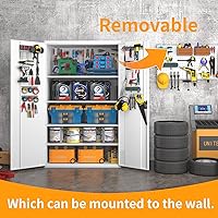 Vista 6 de Armario de almacenamiento de metal alto y ancho mejorado con puertas y 4 estantes ajustables Armario de garaje negro resistente con ruedas