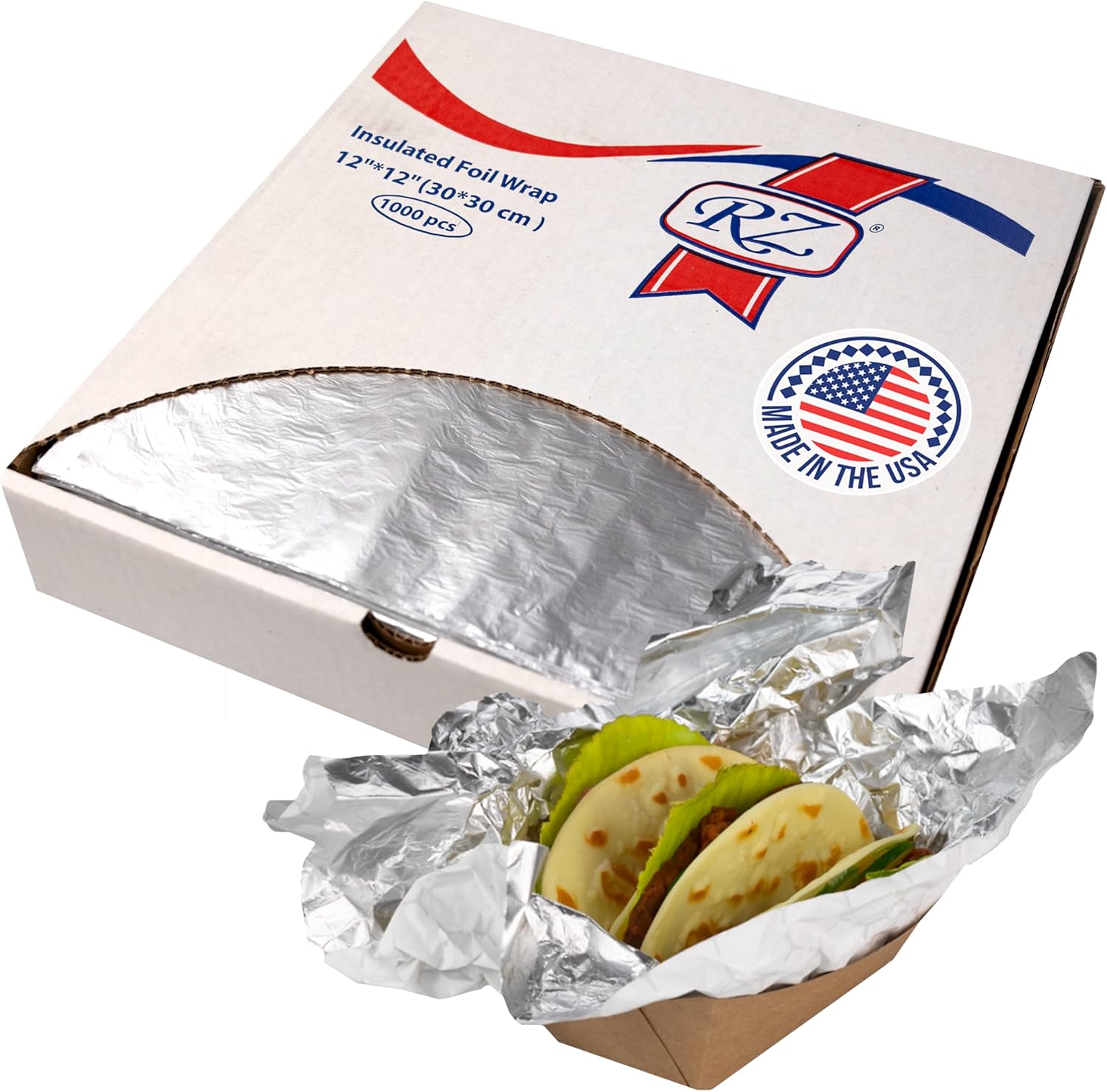 12"x12" Premium Double-Layer Foil/Paper Sheets, 1000-Pack – USA-Made Pre-Cut Food Wrap for Sandwiches, Hot Dogs & Burgers – Grease-Resistant, Waterproof, Heat & Cold Insulation Sheet by IDL Packaging