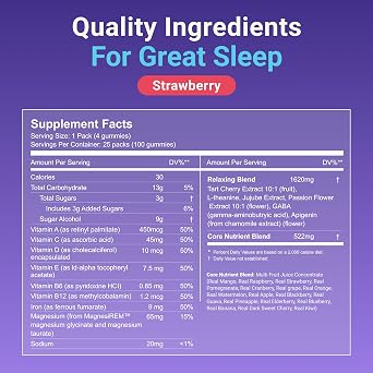 MoonBrew Strawberry Sleep + Vitamin Gummies - 8 Essential Vitamins & Minerals, Natural Magnesium Calming Aid, Melatonin-Free, 25-Pack (100 Gummies)