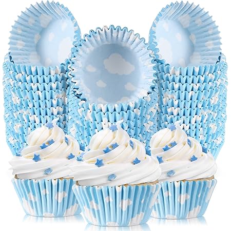 300 Pcs Cloud Blue Cupcake Liners White Light Blue Cupcake Wrappers Paper Blue Muffin Cups Birthday Theme Party Baking Cups Baby Shower Decor Could Baking Wrapping and Packaging for Party Supplies