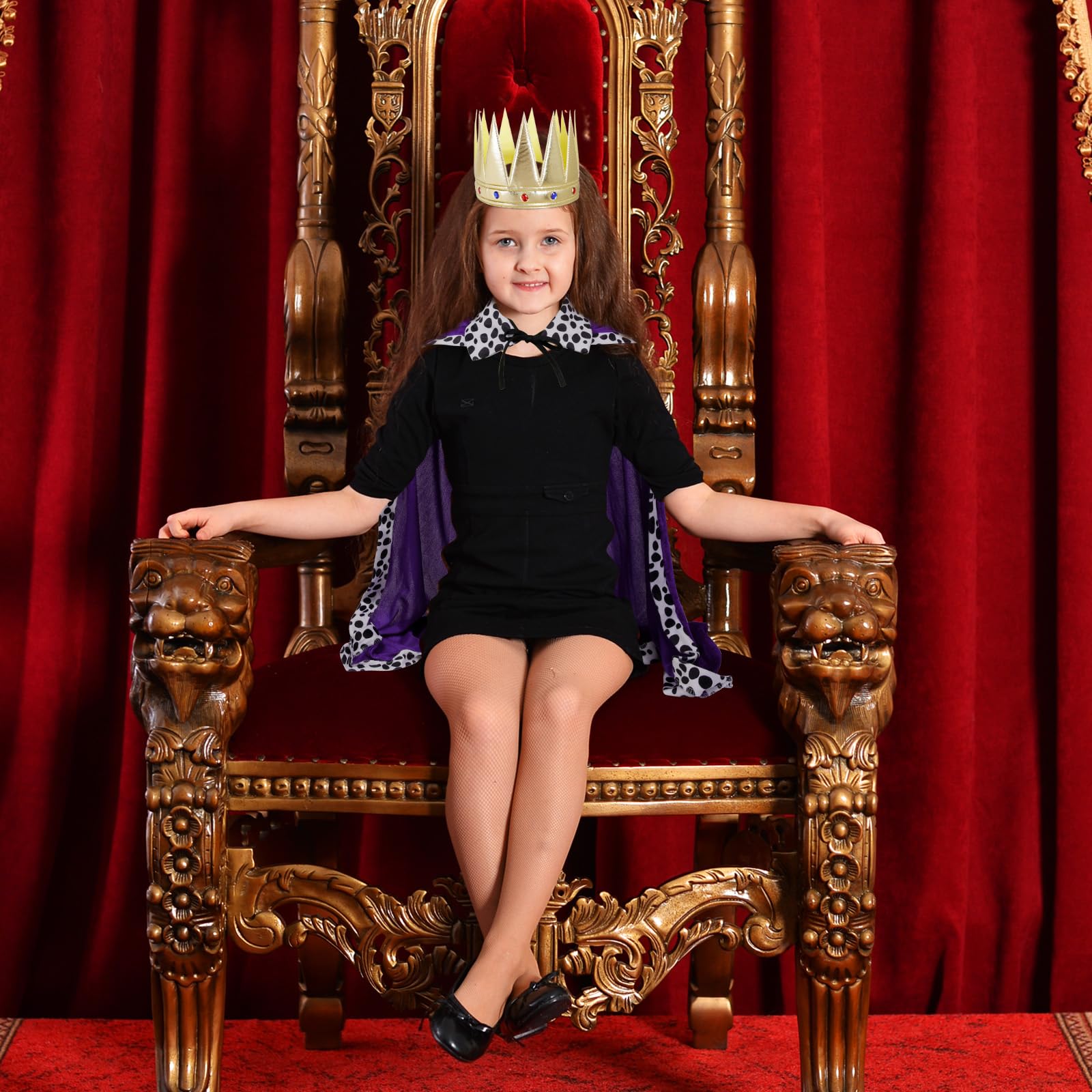 DKINY 2 Piece Kids King Costume, Children's King Cape, Purple Prince Cloak and Crown, Medieval King Royal Robe Outfit for 90-135cm Boys Nativity Halloween Fancy Dress Cosplay - Image 3
