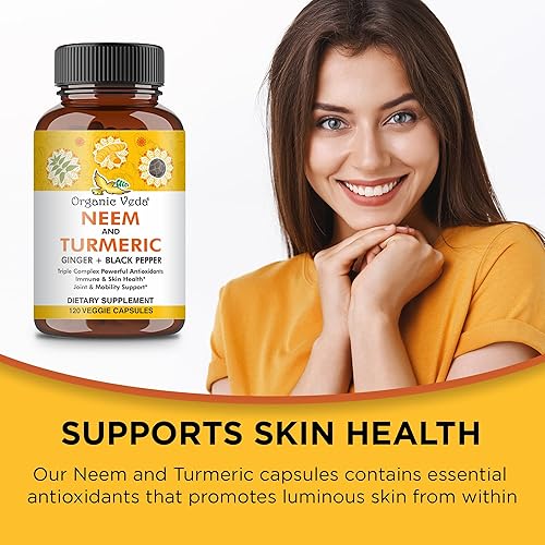 Miniatura 6 de Organic Veda Cápsulas de neem y cúrcuma, hoja de neem orgánica, suplemento de cúrcuma y jengibre con pimienta negra para inmunidad, apoyo a la salud
