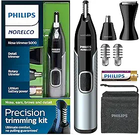 Philips Norelco Aparador de nariz 5000, para nariz, orelhas, sobrancelhas, preto e prata, NT5600/42