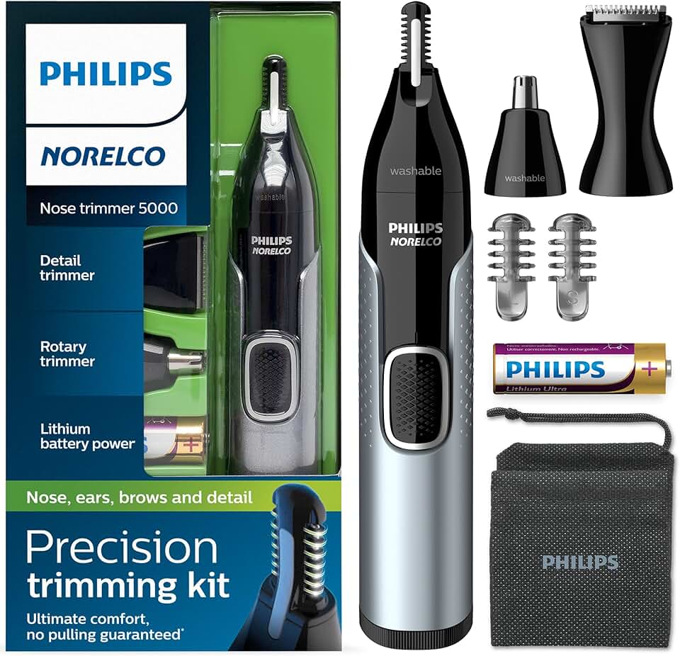 Philips Norelco Aparador de nariz 5000, para nariz, orelhas, sobrancelhas, preto e prata, NT5600/42