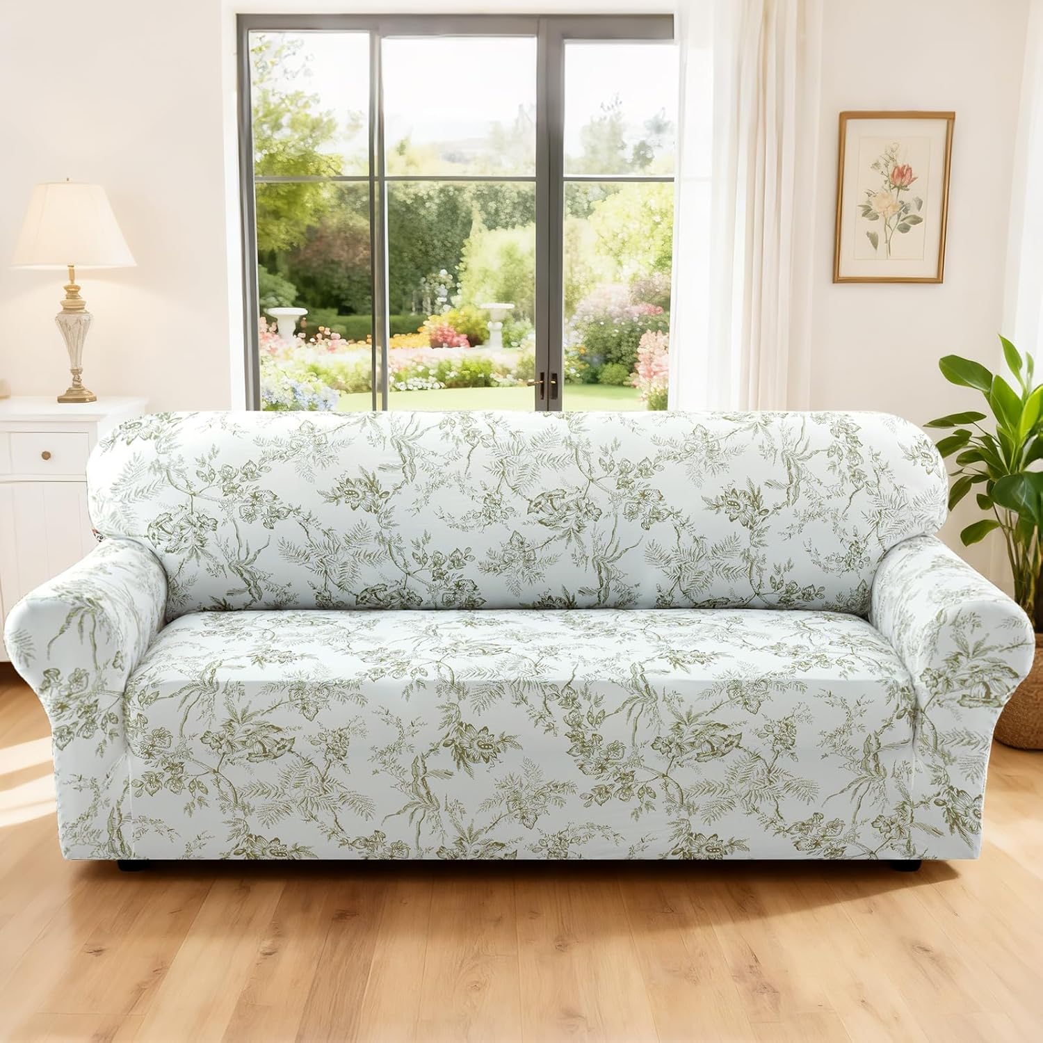 PrinceDeco Stretch Couch Covers for 3 Cushion Couch Sofa, Colorful Floral Pattern, Printed 1 Pieces Sofa Slip Covers for Sofas/Couches Sofa Covers Washable Protector for Kids, Pets Friendly