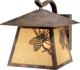 VAXCEL Whitebark 9.75 in. H 1-Light Olde World Patina Rustic Pine Cone Outdoor Wall Sconce Made of Durable Steel, Scavo Glass Shade, LED Compatible, Use for Exterior Porch Patio Front Door or Garage