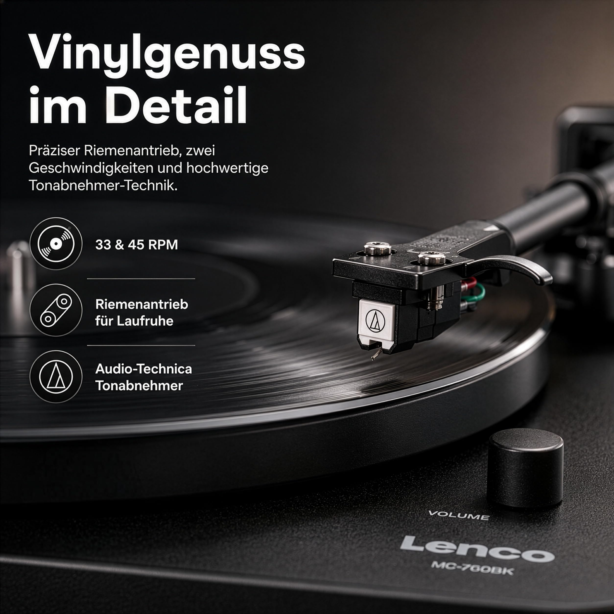 Lenco MC-760BK Plattenspieler mit Lautsprecher - Schallplattenspieler 60 W - Vinyl Player Bluetooth 5.3 - Record Player - DAB+ - Holz/Schwarz