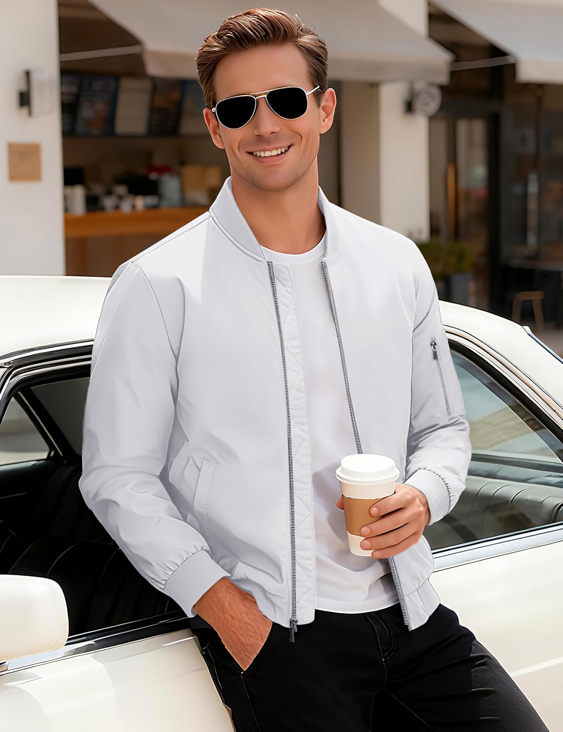 MAGCOMSEN Men's Bomber Jacket Casual Windproof Quilted Jacket Full Zip Windbreaker Winter Warm Varsity Jacket with Pockets - Image 3