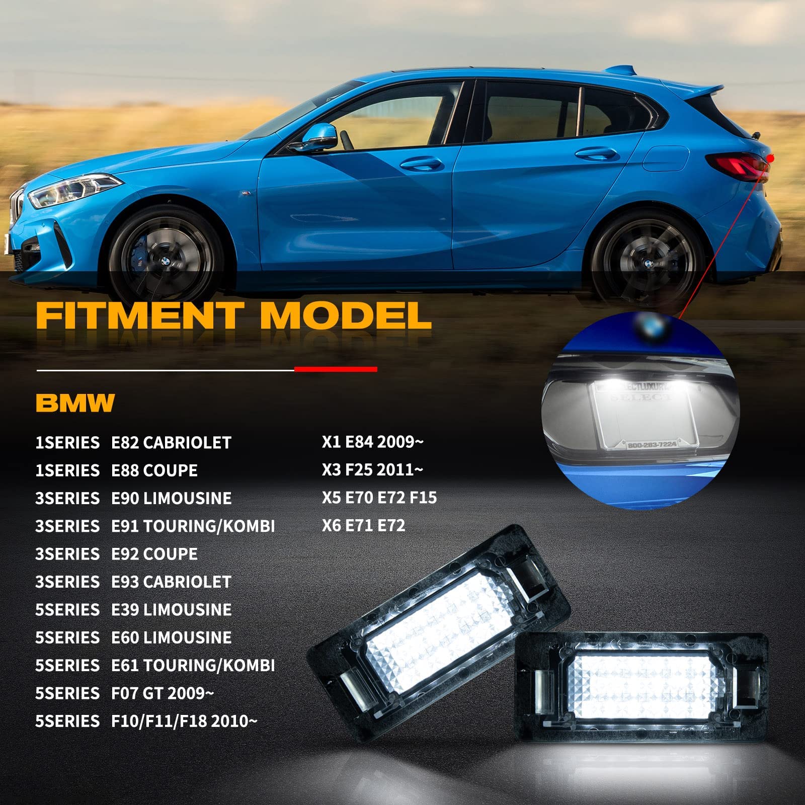 POPMOTORZ Luce targa a LED per E82/E88/E90, luce targa 18 LED 2835 SMD con CAN-Bus, luce targa bianca allo xeno per BMW E91/E92/E93/E39/E60/E61/F07/F10/F11/F18