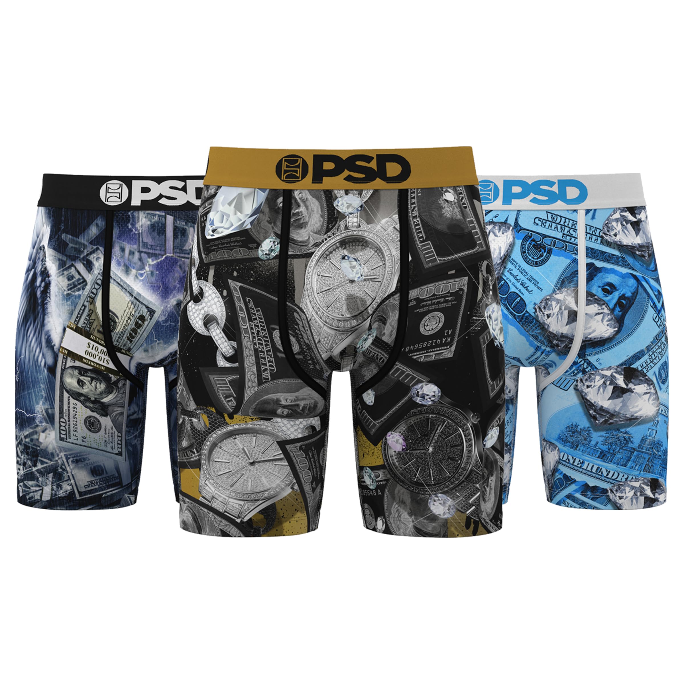 PSD Underwear Mens Boxer Briefs - Money President Standard Length Pack Singles Soft Breathable Boxer Briefs for Men
