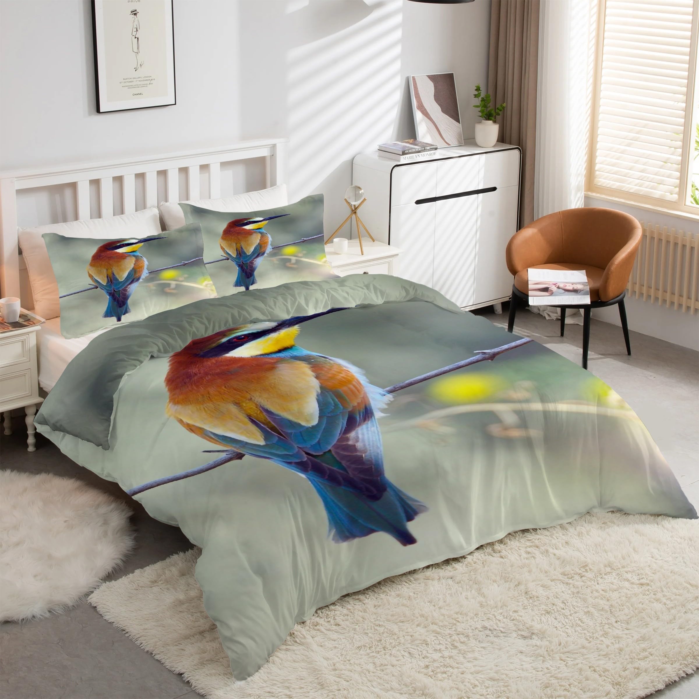 Parure de lit colibri 90x190 cm avec housse de couette et taies d'oreiller