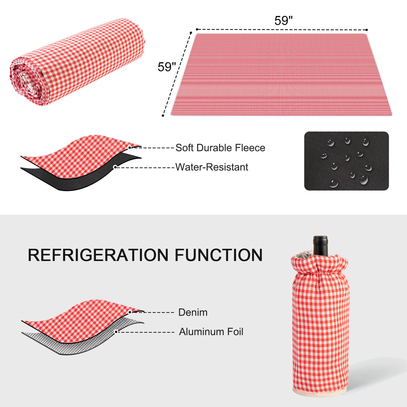 Set di cestini da picnic per 4 persone con scomparto refrigerante e coperta impermeabile