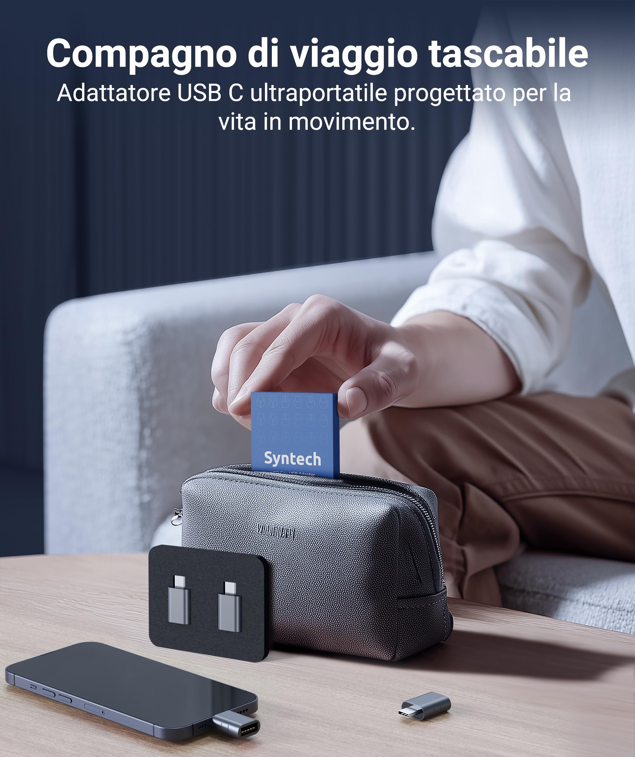 Syntech Adattatore USB C a USB 2 pezzi, Conversione da Thunderbolt 5/4 a Type C 3.1/3.0/2.0 per iPhone 17e/17 16 15 Pro Max MacBook Pro/Air