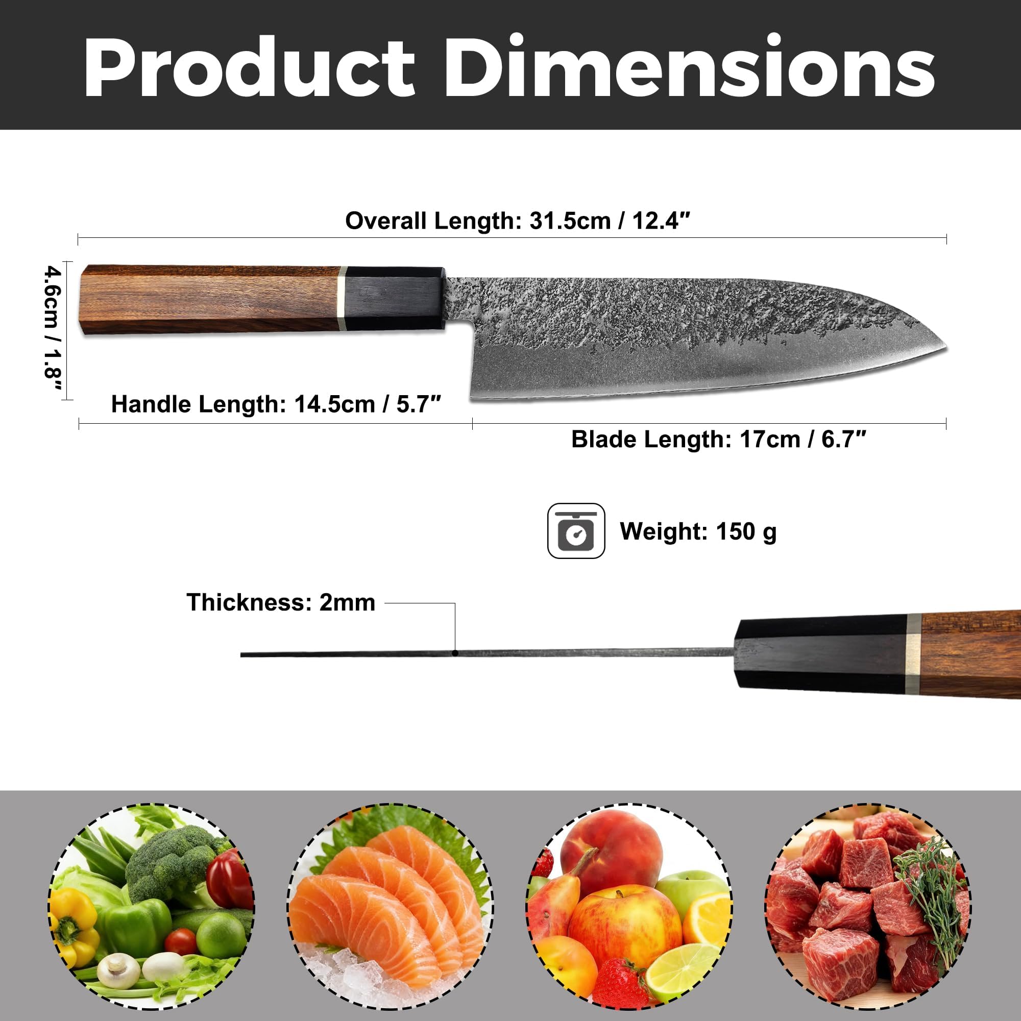 Kitory Japanisches Santoku-Messer 17 cm, Ultraklares Profi-Küchenmesser aus 4Cr13MoV-Stahl mit Griff aus Schwarzholz & Rotgummikarree – Geschenk 2026 für Zuhause & Restaurant