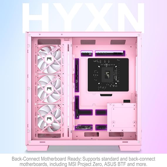 H1 ATX PC Case-Pre-Installed 7 PWM ARGB Fans, Dual Chamber Mid-Tower Gaming PC Case, with Type-C, Simultaneous Installation of 2x 360mm Radiators (Pink, H1)