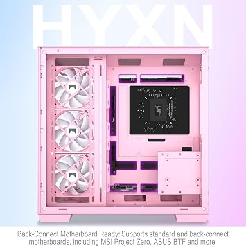 H1 ATX PC Case-Pre-Installed 7 PWM ARGB Fans, Dual Chamber Mid-Tower Gaming PC Case, with Type-C, Simultaneous Installation of 2x 360mm Radiators (Pink, H1)