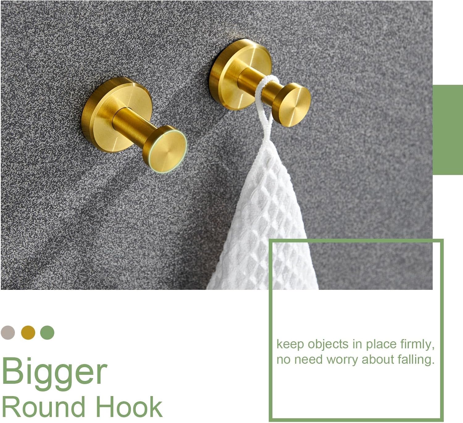 Hand Towel Ring, Coat Hook 2Pcs Bundle, APLusee 304 Stainless Steel Wall Mounted Bathroom Accessories Brushed Gold