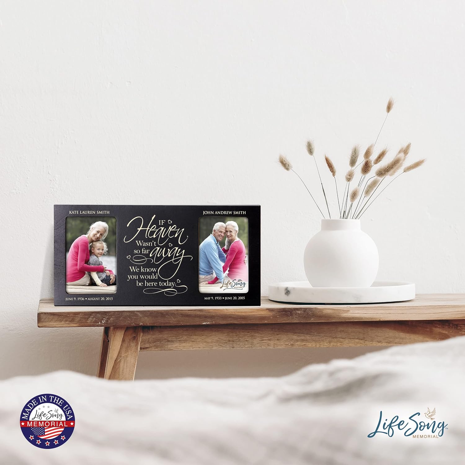 LifeSong Milestones Personalized Memorial Sympathy Picture Frame, If Heaven WASN’t So Far Away We Know You Would Be Here Today, Custom Frame Holds Two 4x6 Photos, Made in USA (Black)