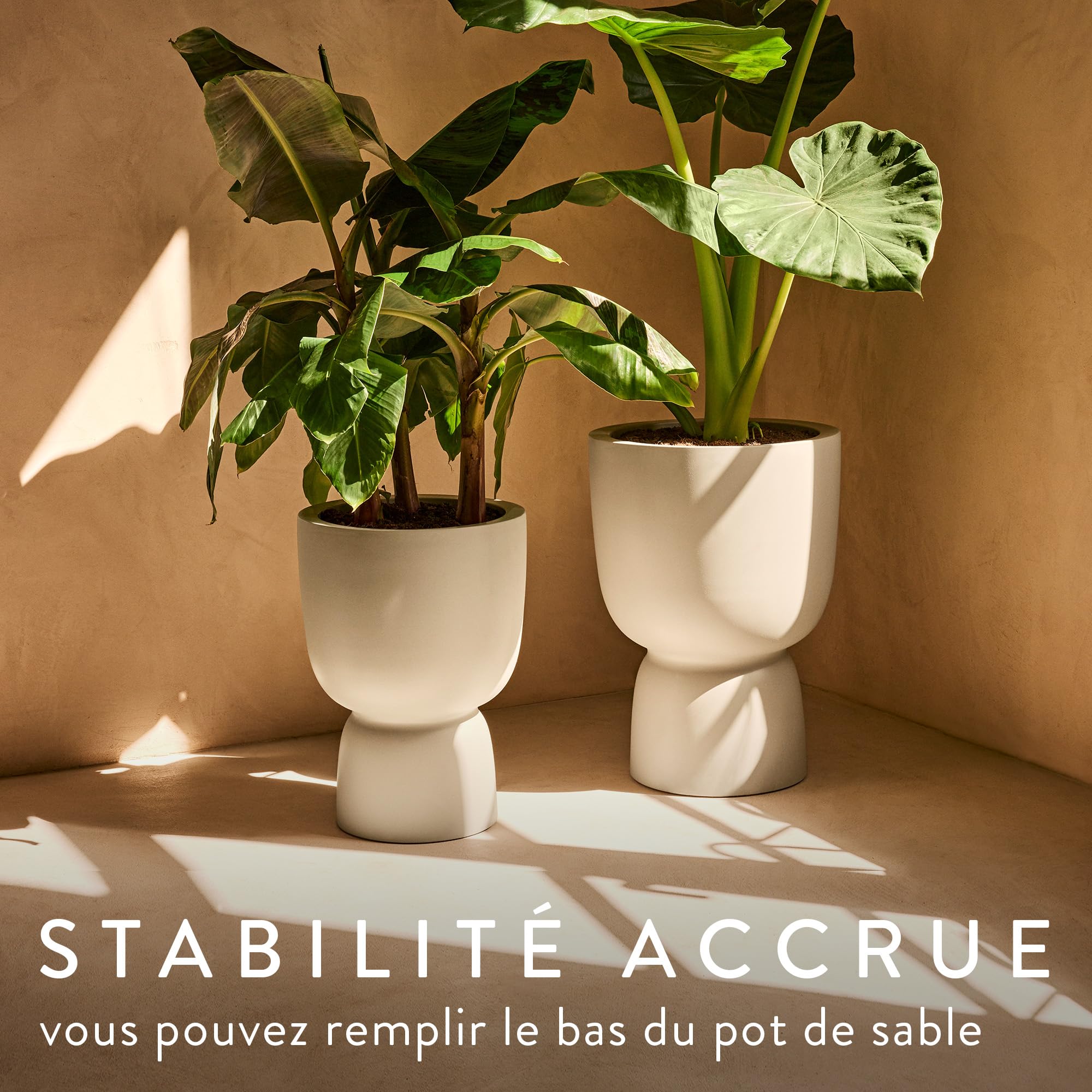 Elho Amber Coupe Round 41 Pot de Fleur Plastique 100% Recyclé Ø 41.3 x H 57.9 cm Linen White