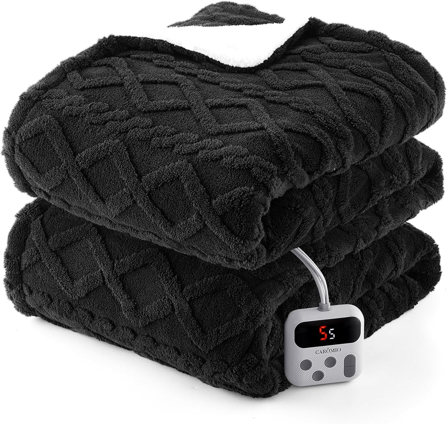 CAROMIO Electric Blanket Full Size - Thick Tufted Sherpa Heated Blanket Full Size with 10 Heating Levels and 10 Time Settings, ETL Certified Machine Washable Fast Heating Blanket Full 72"×84", Black Black Full 72"x84"