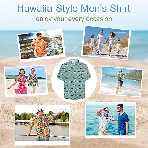Miniatura 5 de Border Collies - Camisa hawaiana para hombre, casual, con botones, manga corta, con bolsillo